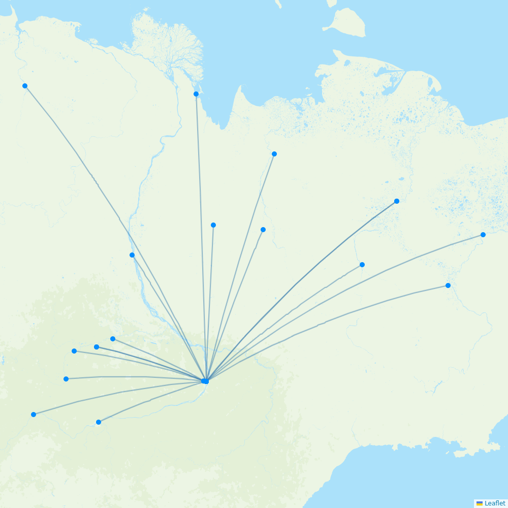 Polar Airlines routes (PI) 2024, map Flight Routes