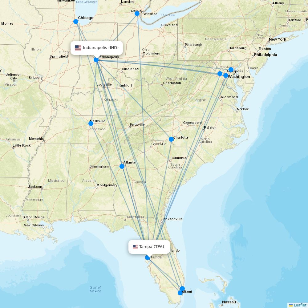 Flights from Tampa to Indianapolis, TPA to IND Flight Routes