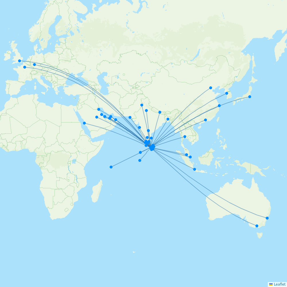 SriLankan Airlines routes (UL) 2024, map Flight Routes