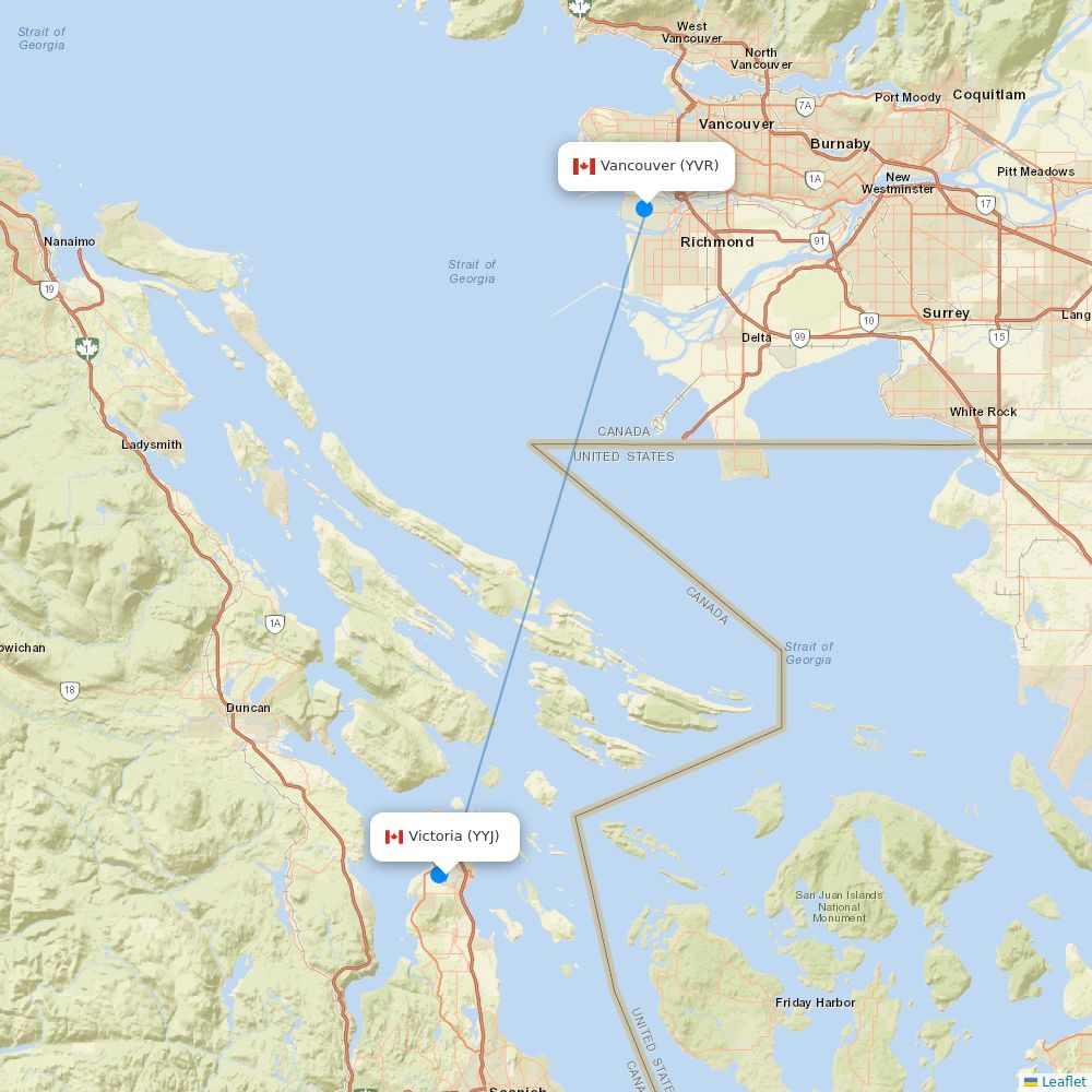 Pacific Coastal Airlines routes (8P) map Flight Routes