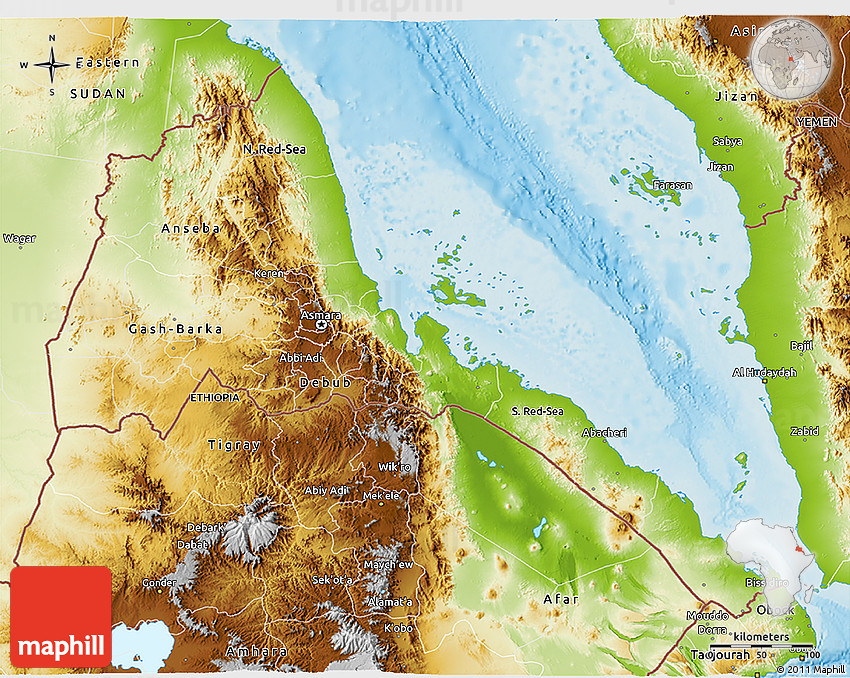 Africa Map Physical Eritrea Physical 3D Map of Eritrea