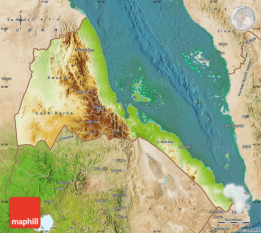 Africa Map Physical Eritrea Physical Map of Eritrea, satellite outside