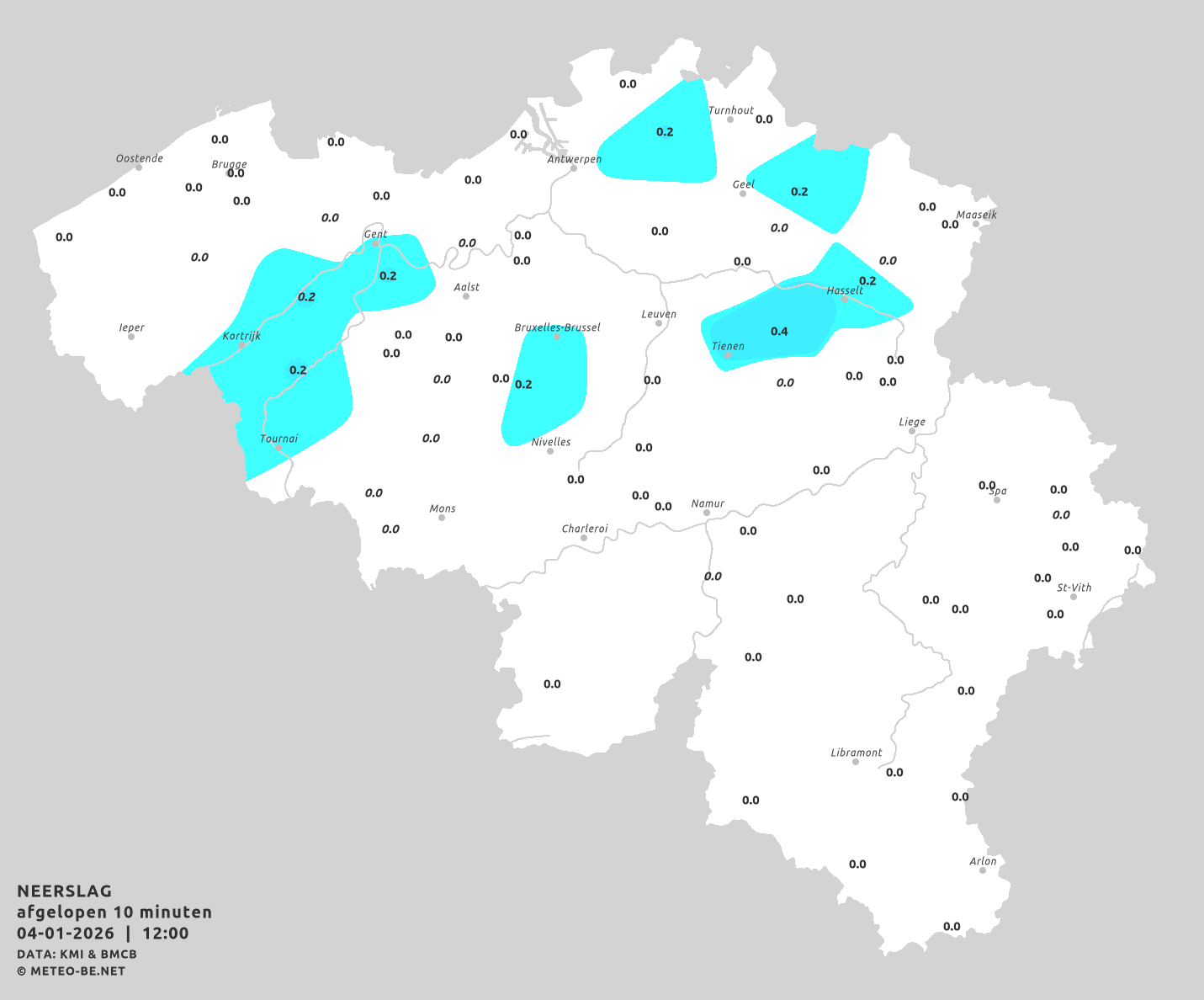 Kaart neerslag Belgie BMCB.info