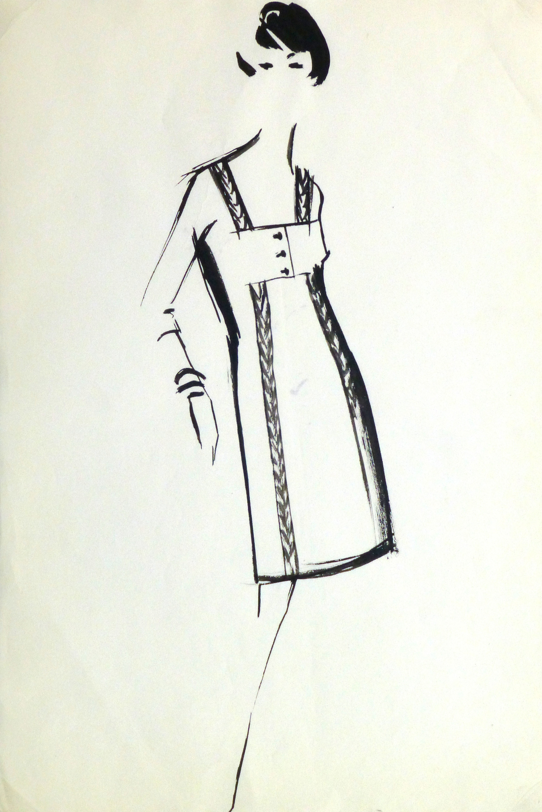 Gouache Fashion Sketch Balmain Empire Waist Dress Original Art