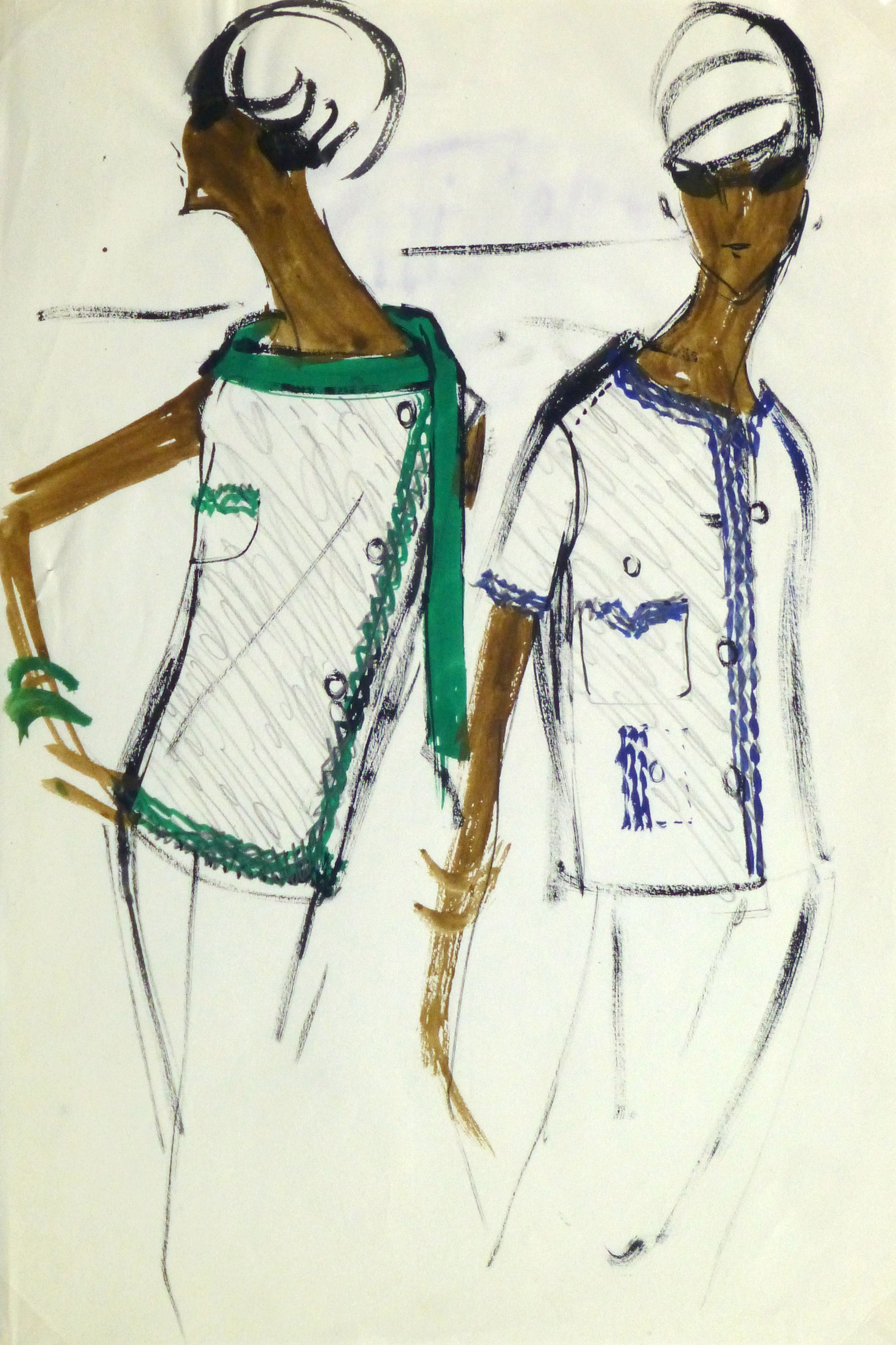 Gouache Fashion Sketch Balmain Trimmed Blouses Original Art