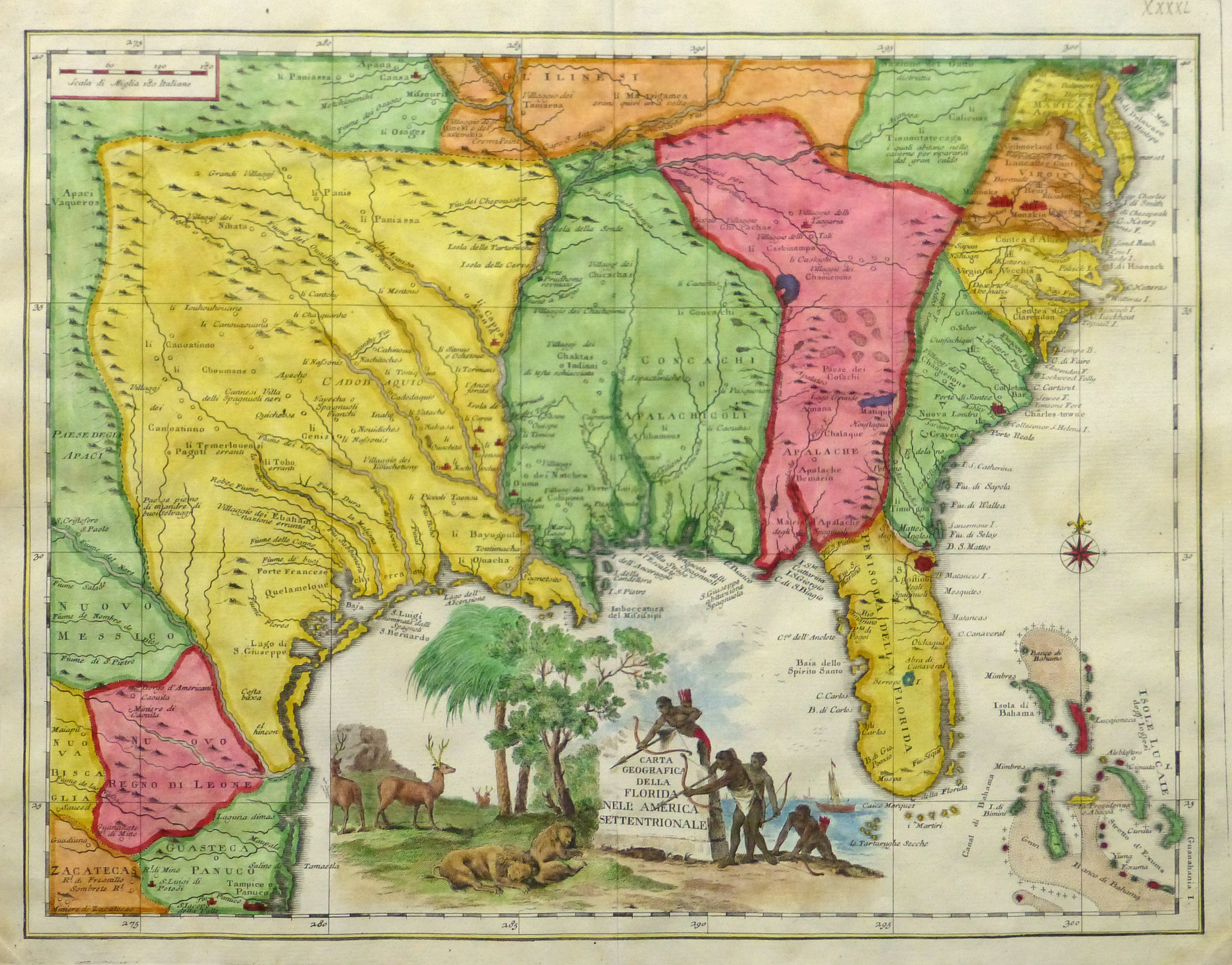 Map Texas to Florida, 1740