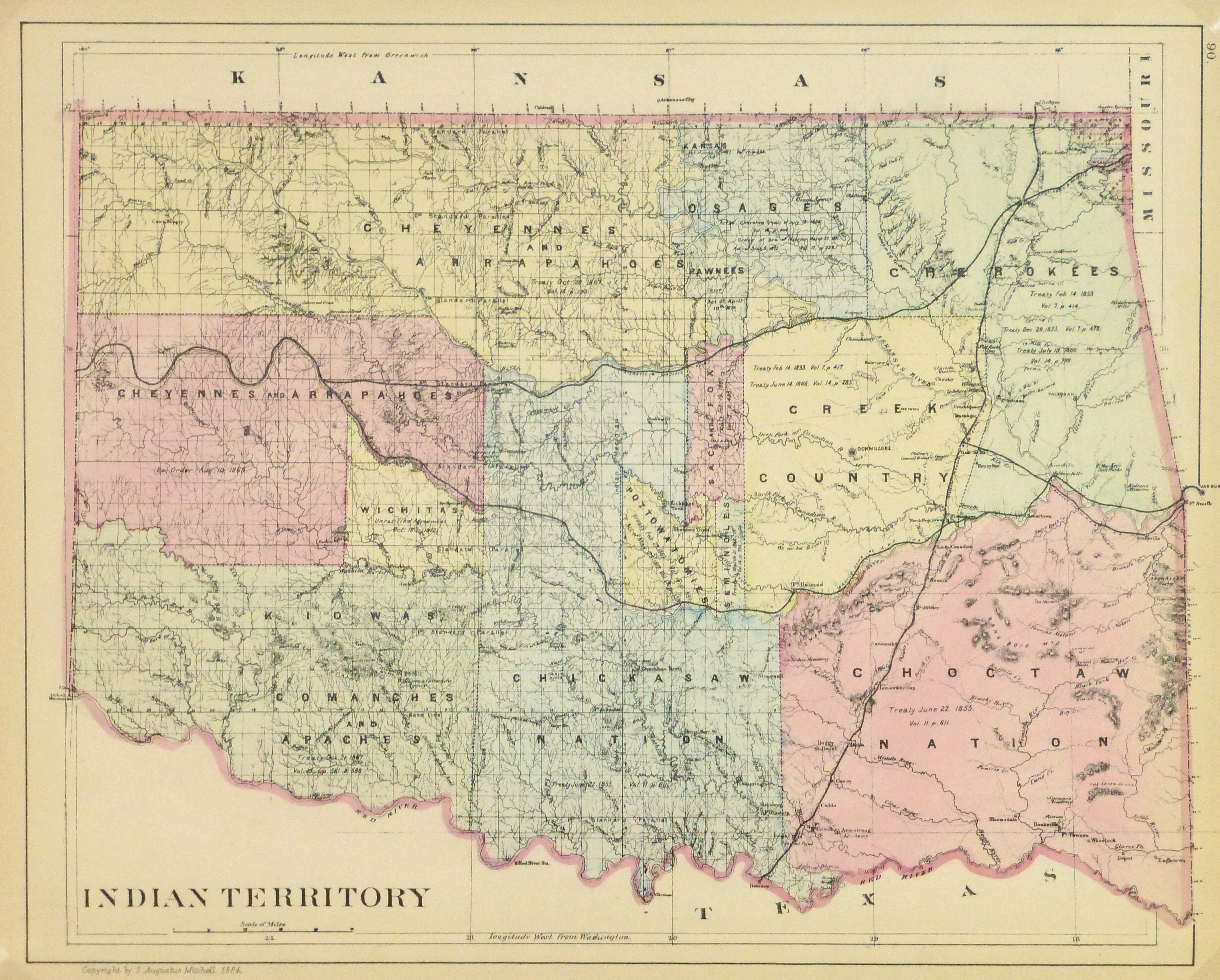 Oklahoma Indian Land Map Map Oklahoma Indian Territory, 1884