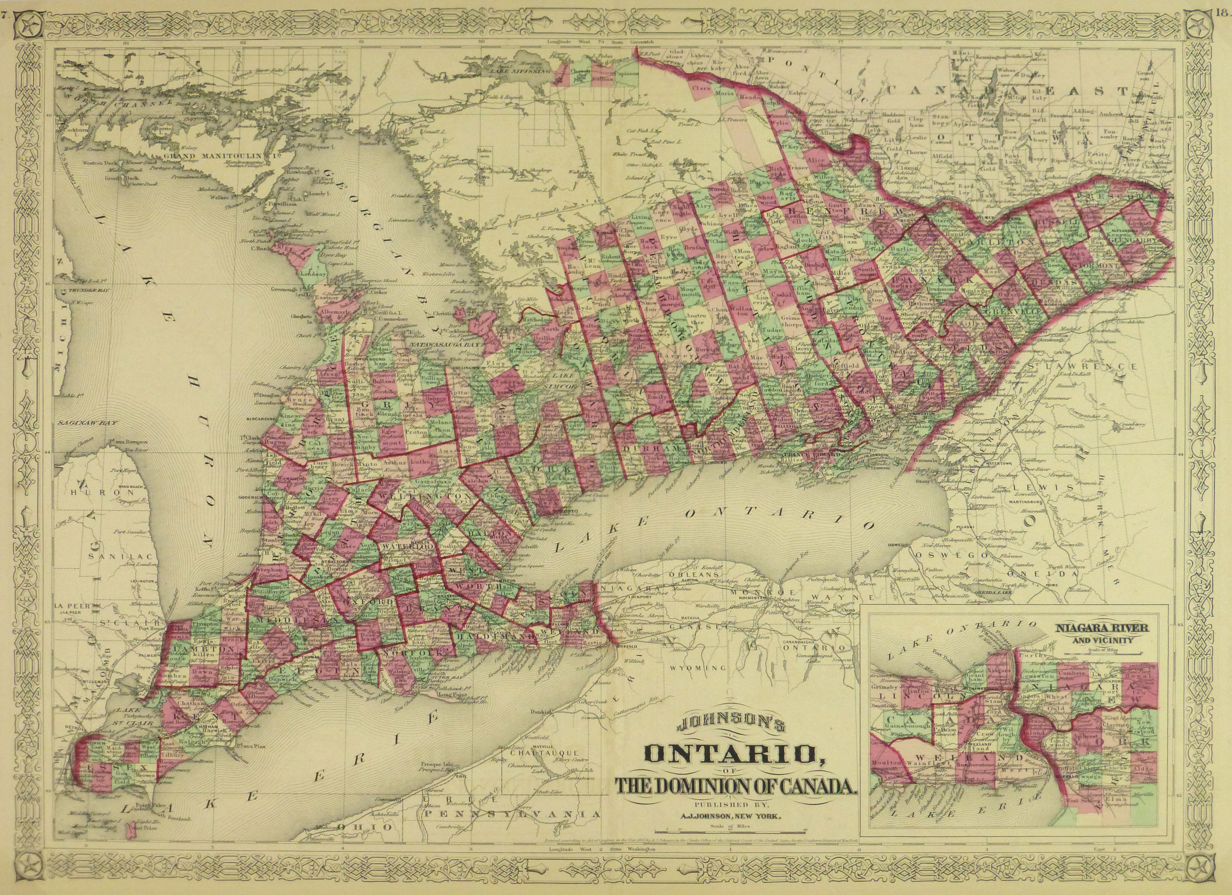 Ontario Map, 1868 Original Art, Antique Maps & Prints