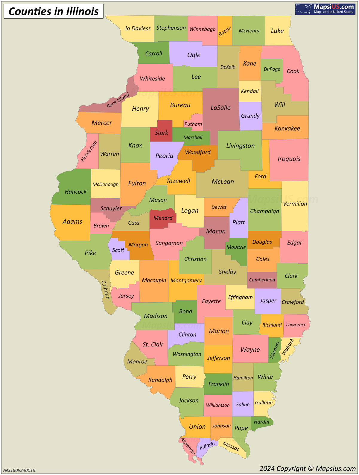 Illinois County Map - List of counties in Illinois - MapsiUS.com