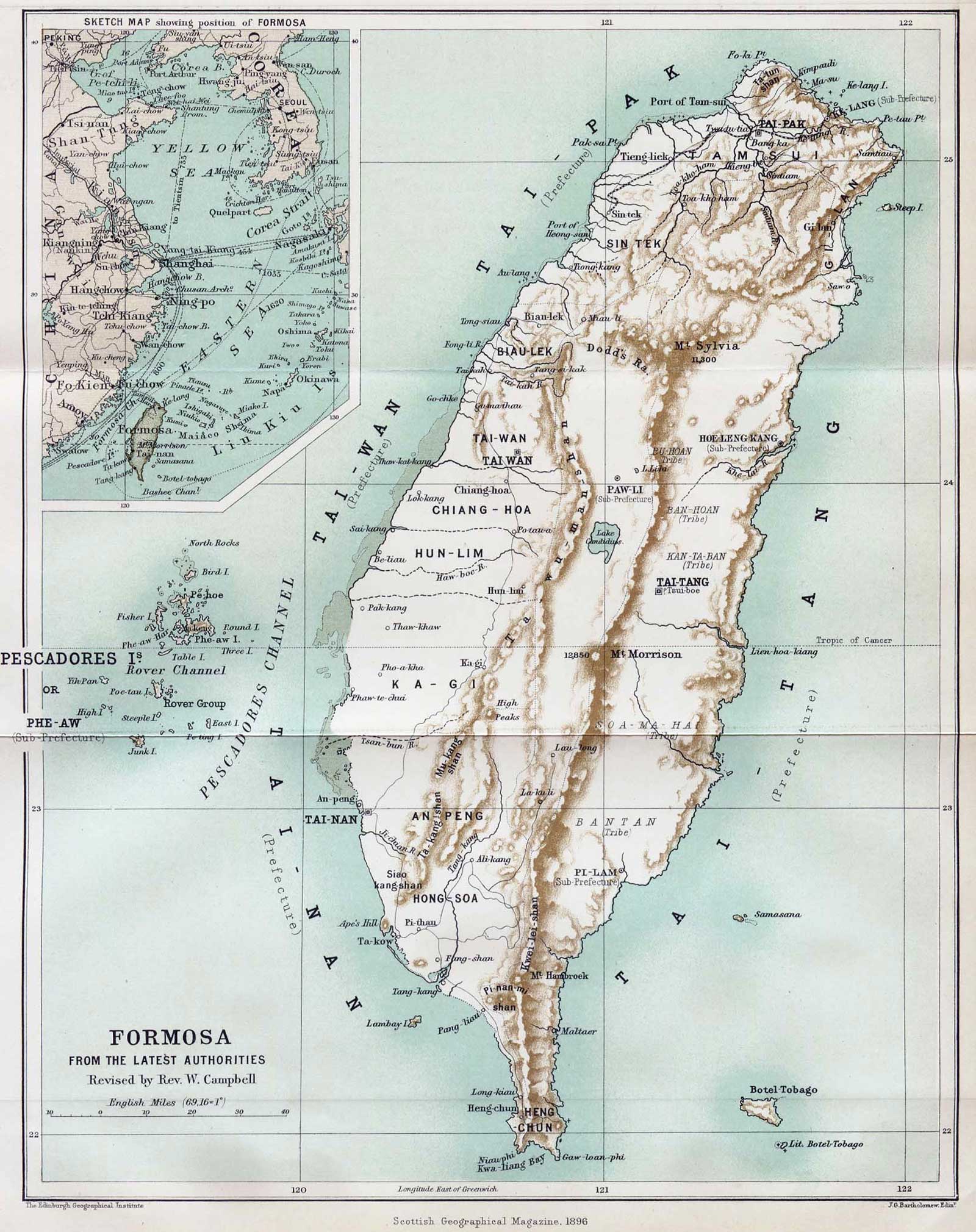 1896 Map of Taiwan Formosa •