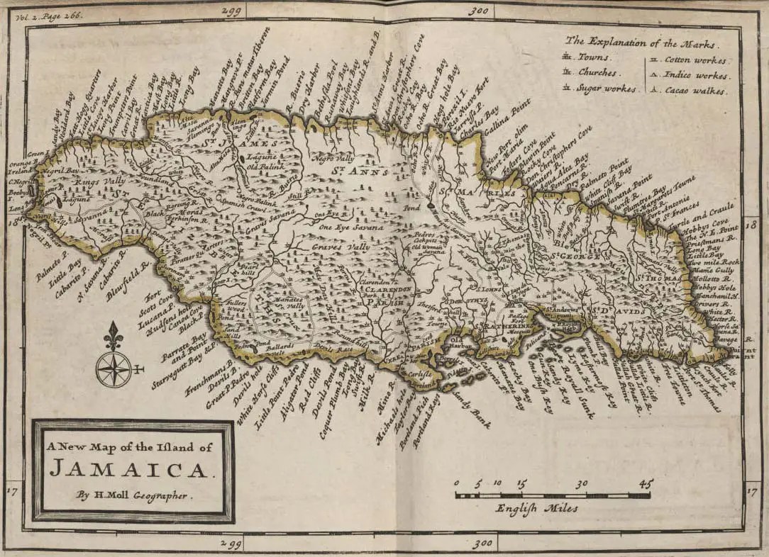 Jamaica Historical Map (island) •