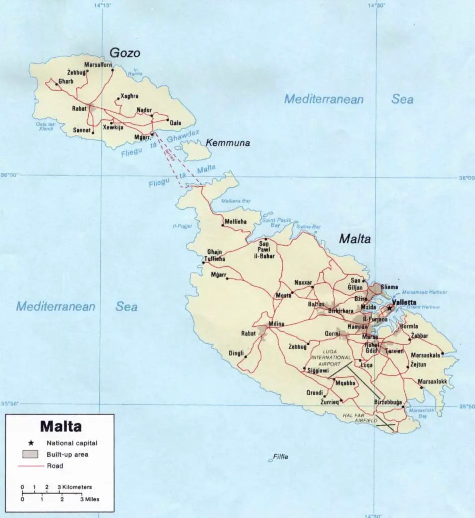 Malta Kaart Europa Locks Map of Malta Highways •