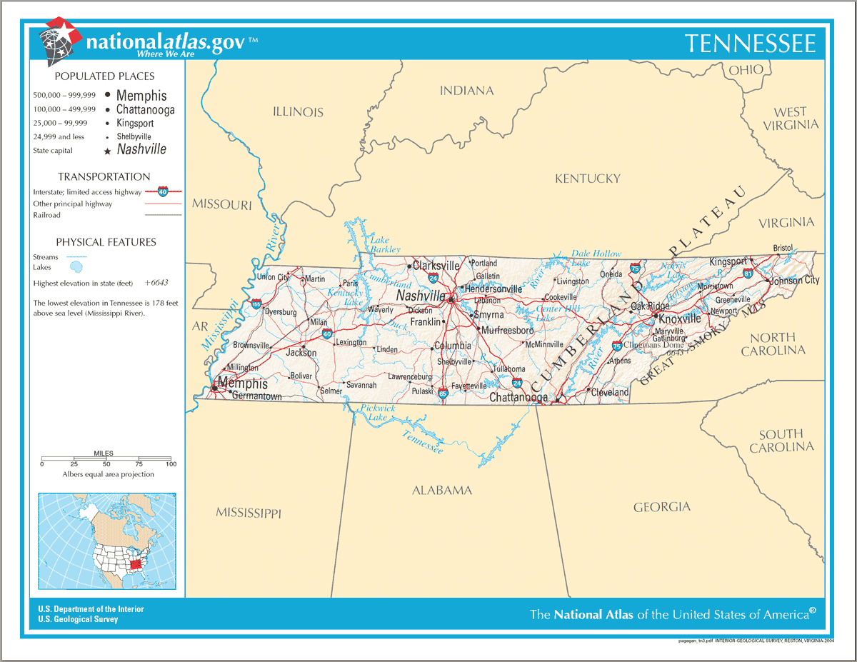 Full Size Map Of Tennessee Map of Tennessee Na •