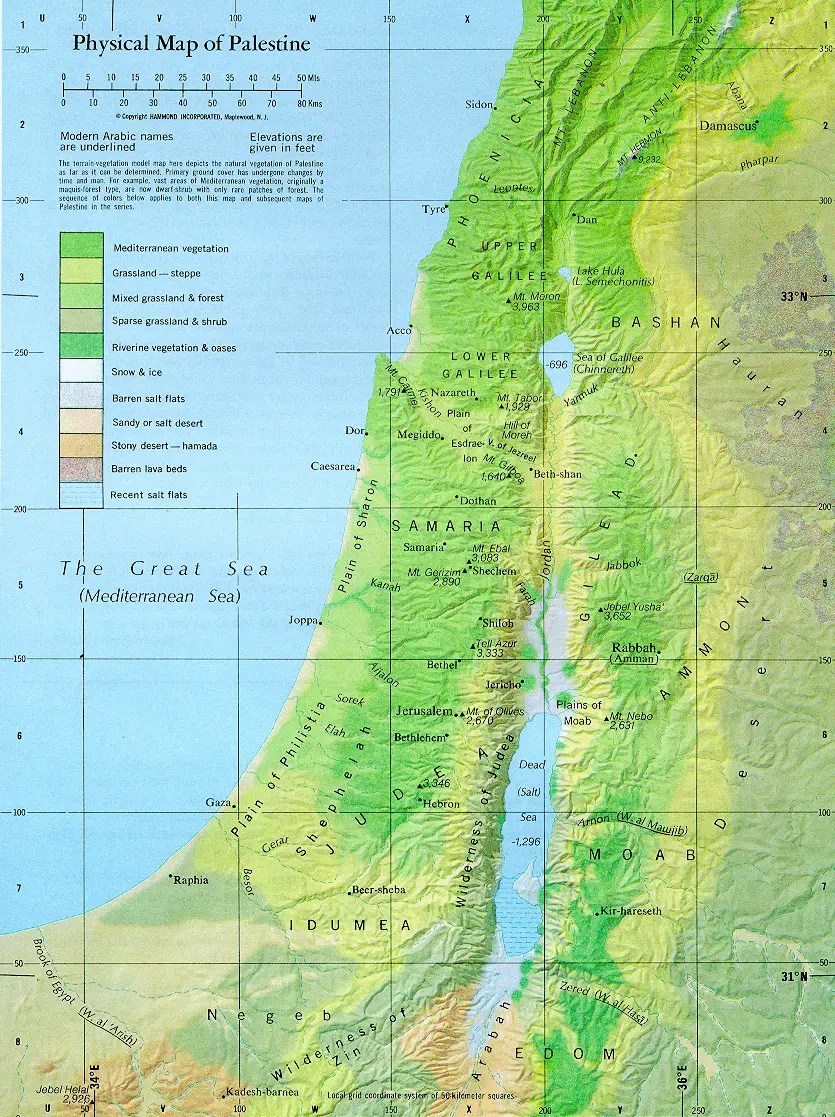 Physical Map of Palestine •