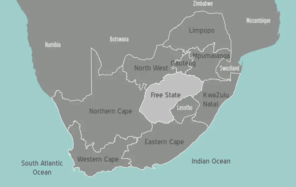 South Africa Free State Map •
