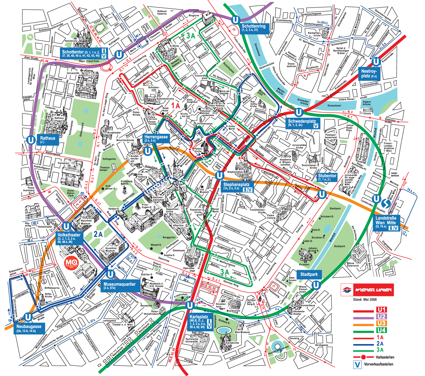 Vienna Metro Map With Attractions Vienna Metro Map (tourist) &bull;