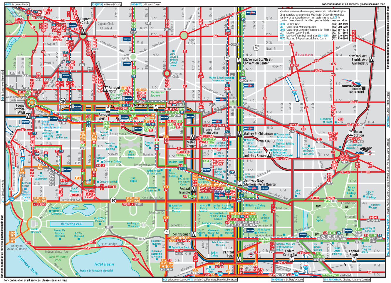 Washington Dc Downtown Metrobus Map (city Center) •