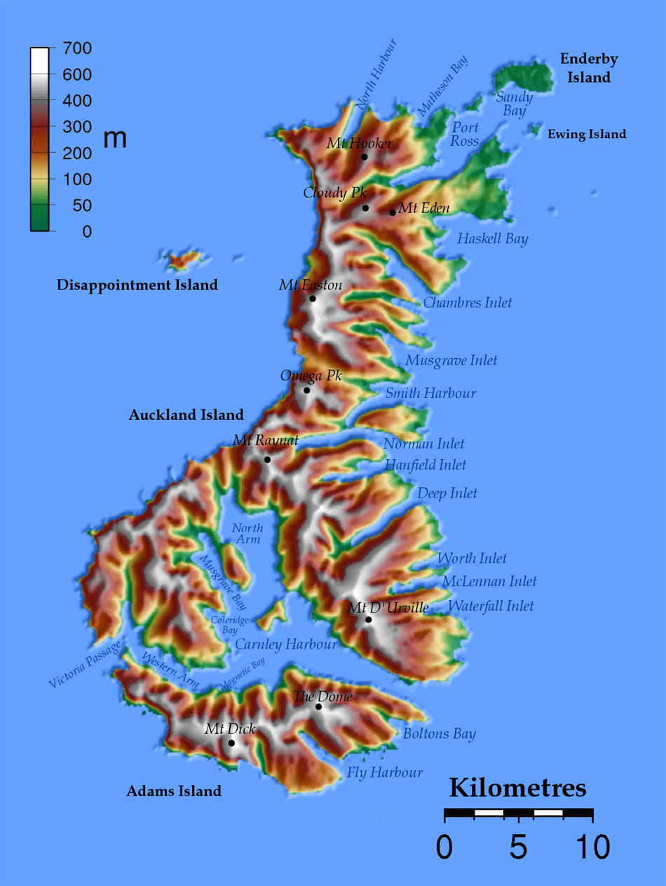 Auckland Islands New Zealand Map Auckland Islands Topo •