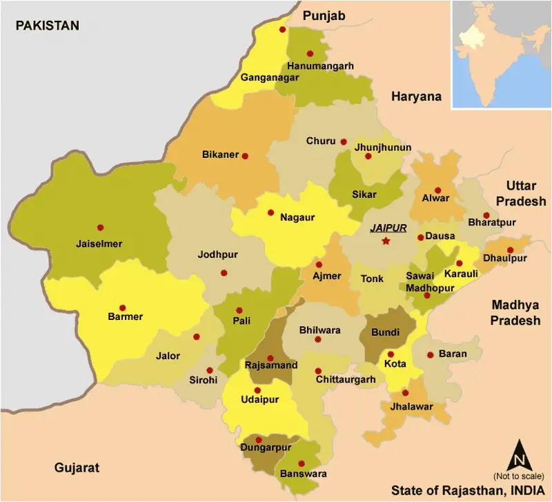 Cities Map of Rajasthan •