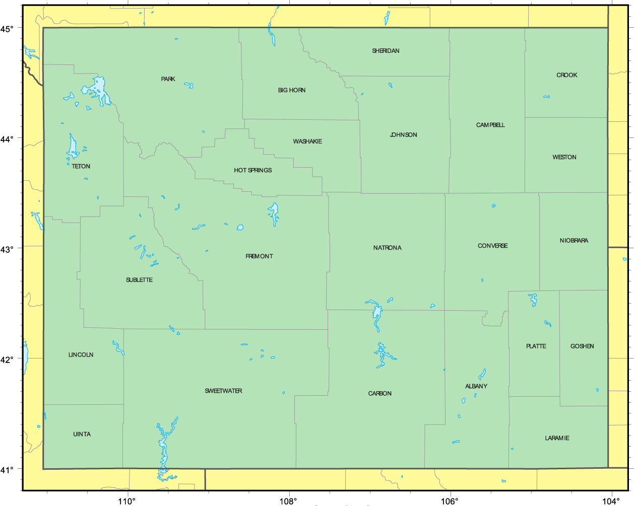 Counties Map of Wyoming •