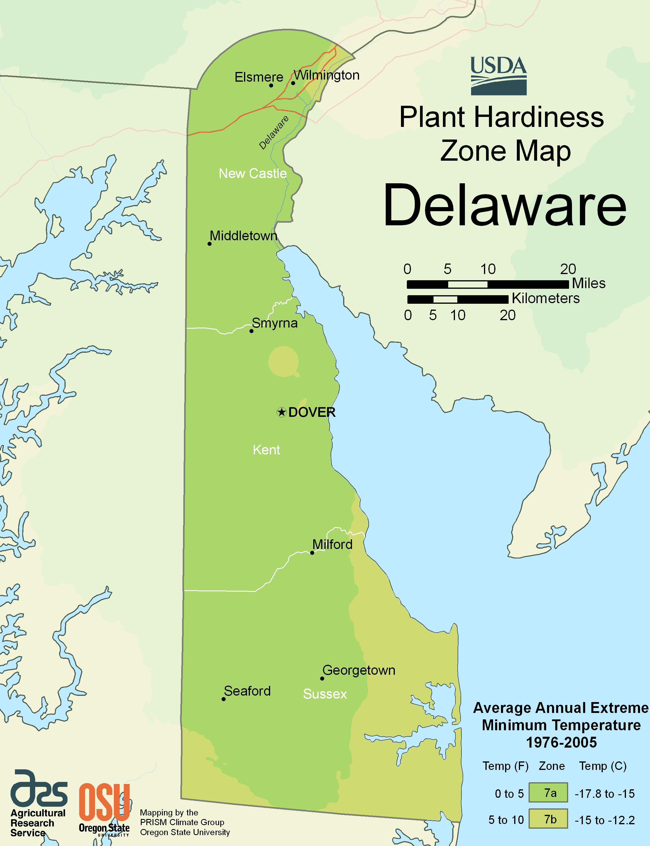 Delaware Plant Hardiness Zone Map •