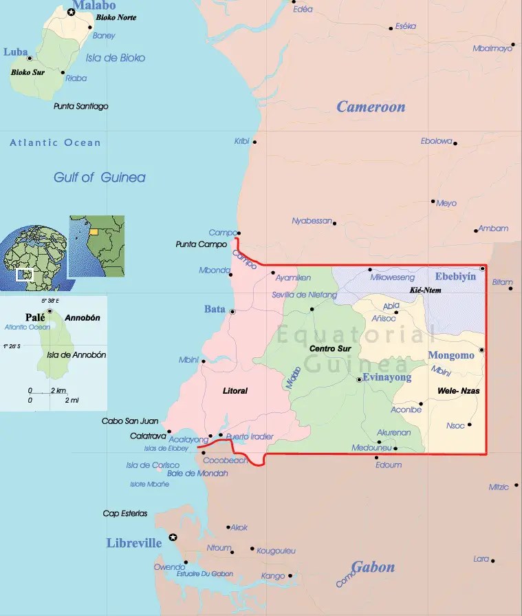Map of Equatorial Guinea, Regions, Geography, and Facts