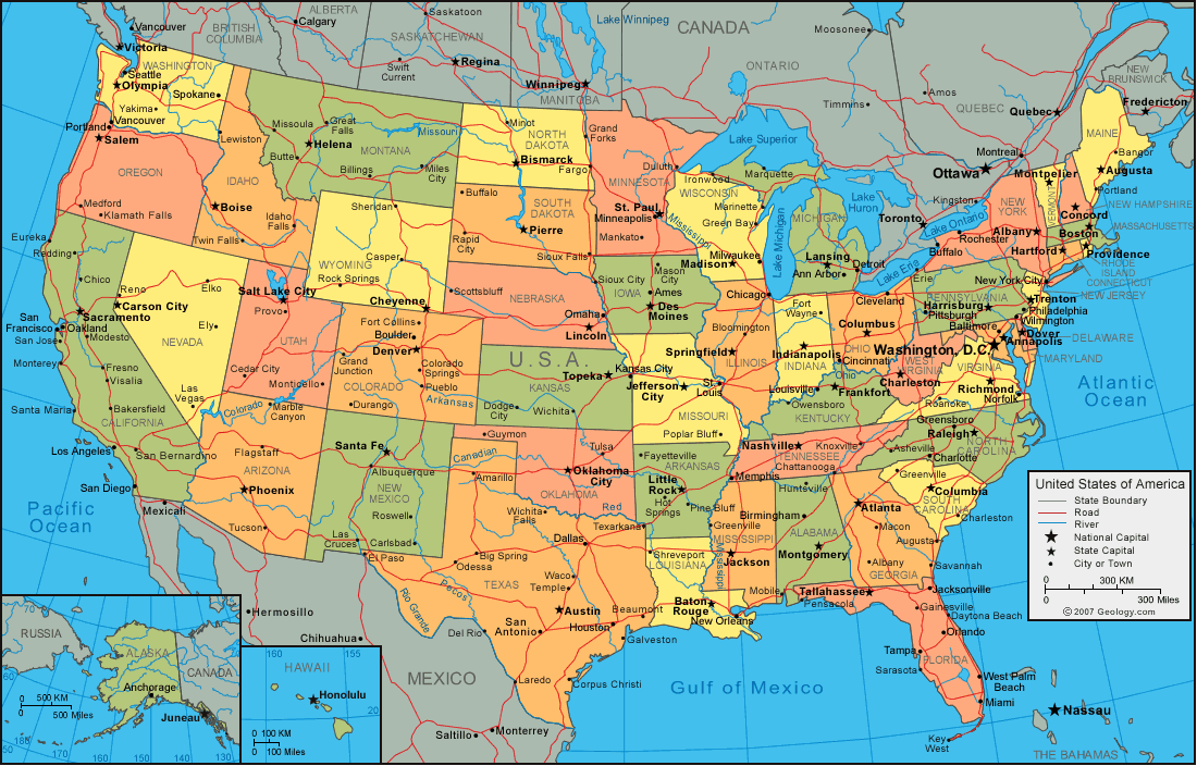 Full Screen Map Of The United States Map of the United States of America •
