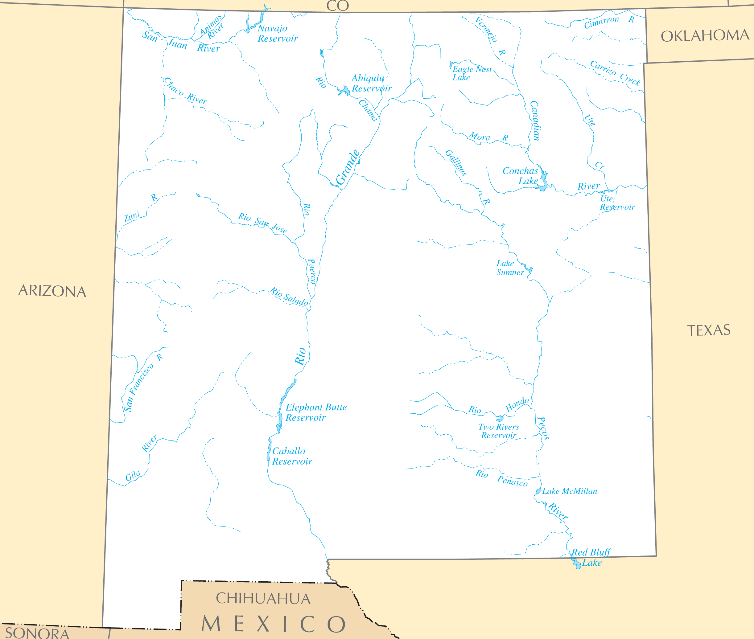 New Mexico Map With Rivers