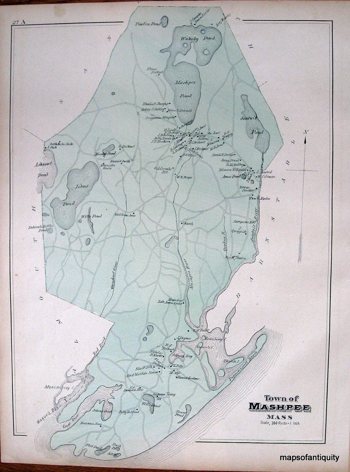 1880 Town of Mashpee Antique Map Maps of Antiquity