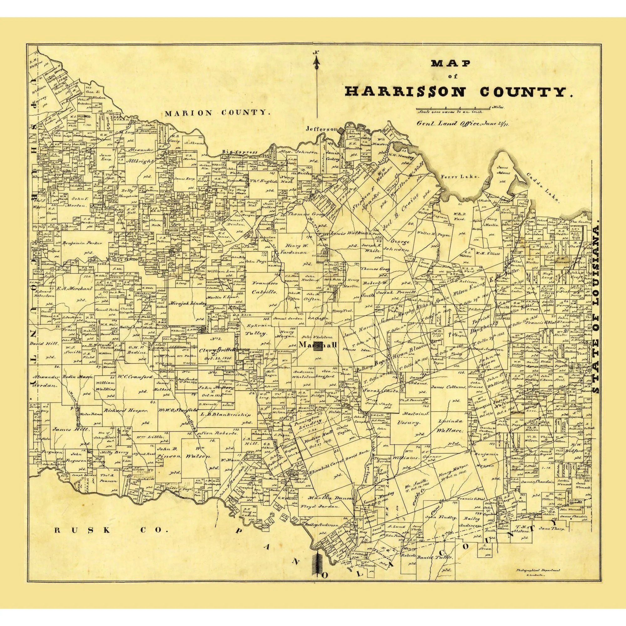 Historic County Map Harrison County Texas General Land Office 1871