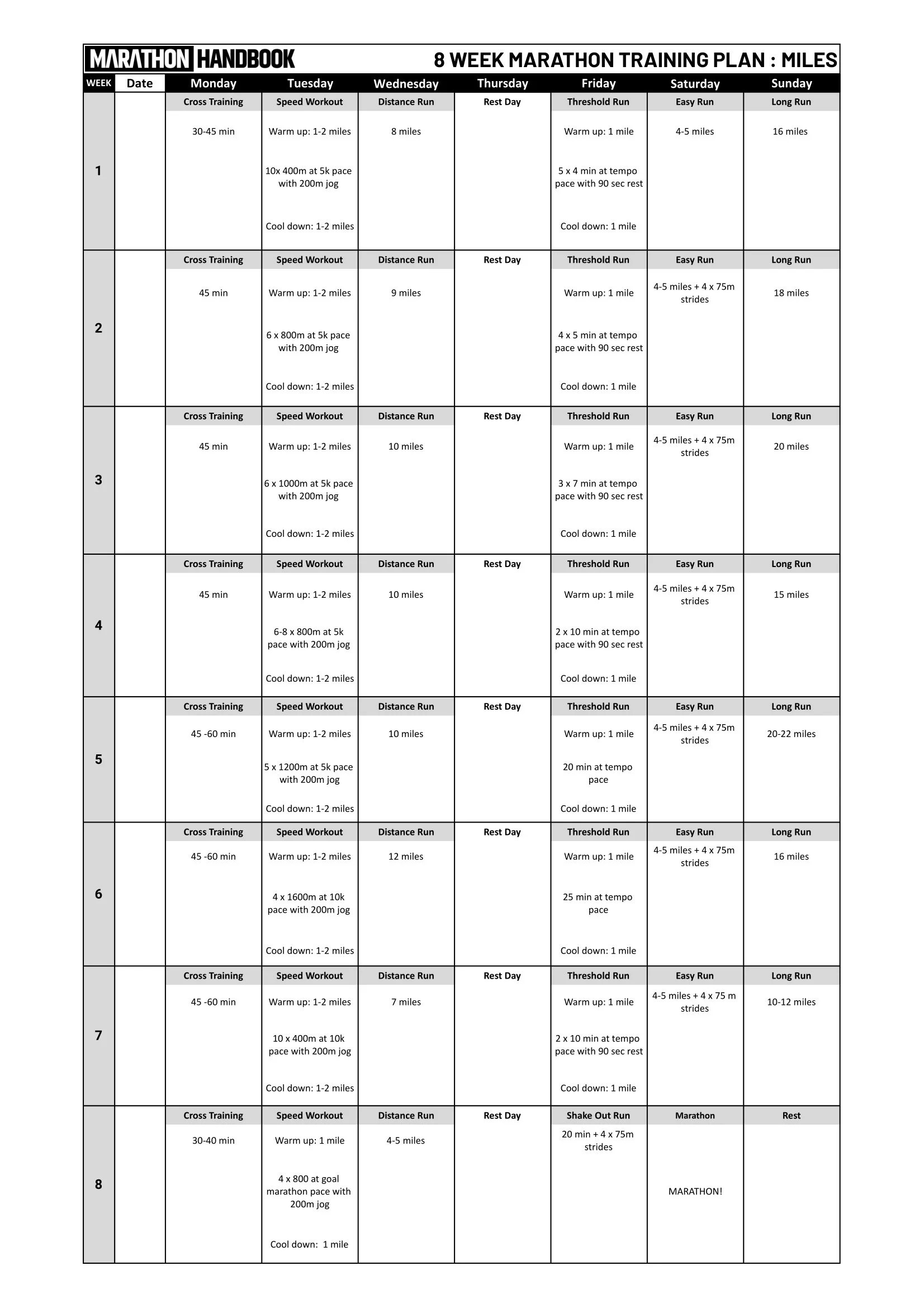 8 Week Marathon Training Plan + Guide For Last Minute Racers