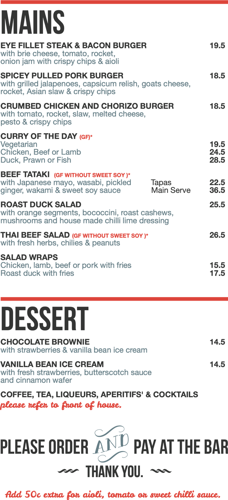 Menu Marble Bar Bistro