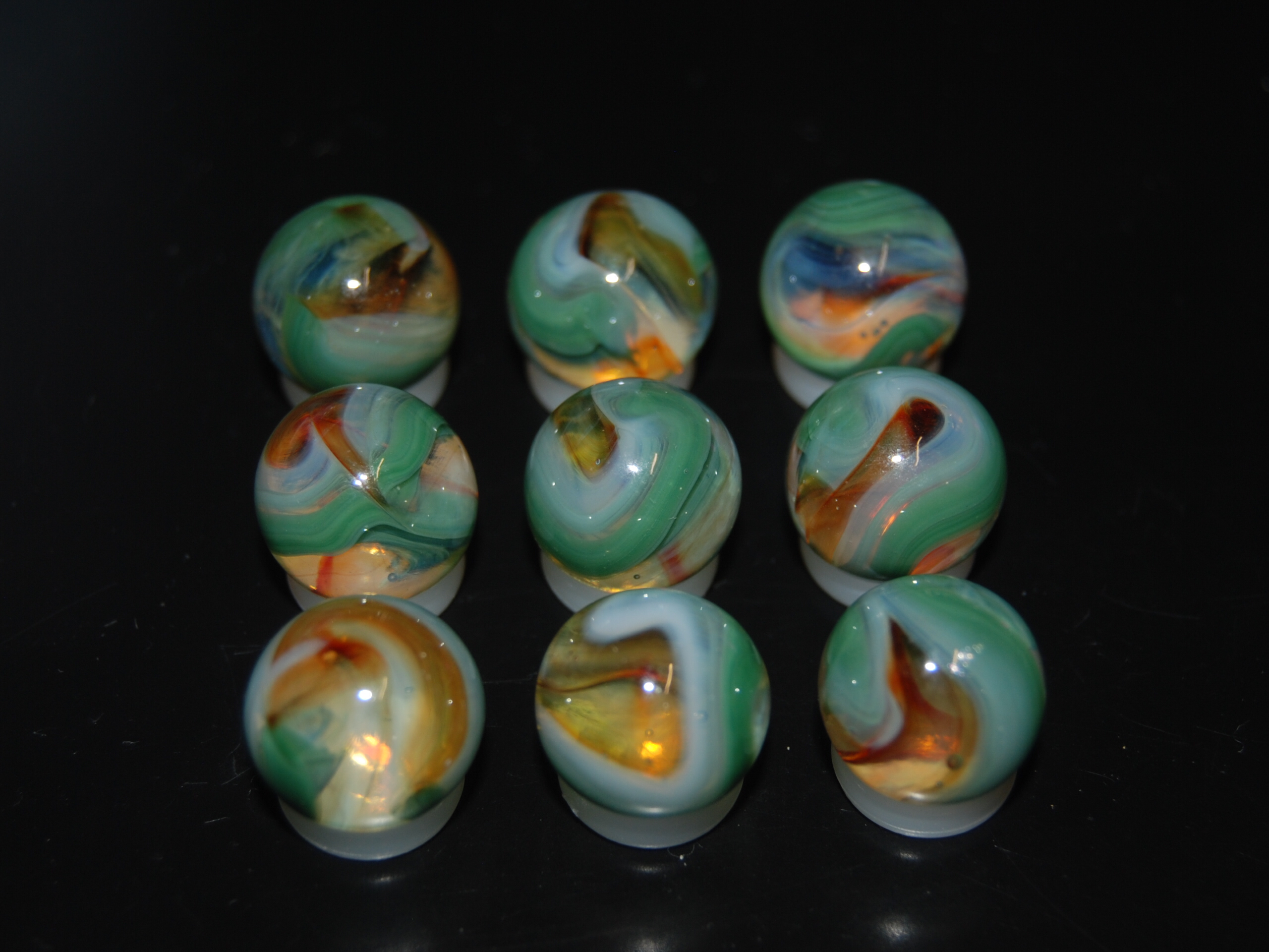 9 Beautiful Jabo/Vitro Classic Marbles Made In Reno, Ohio