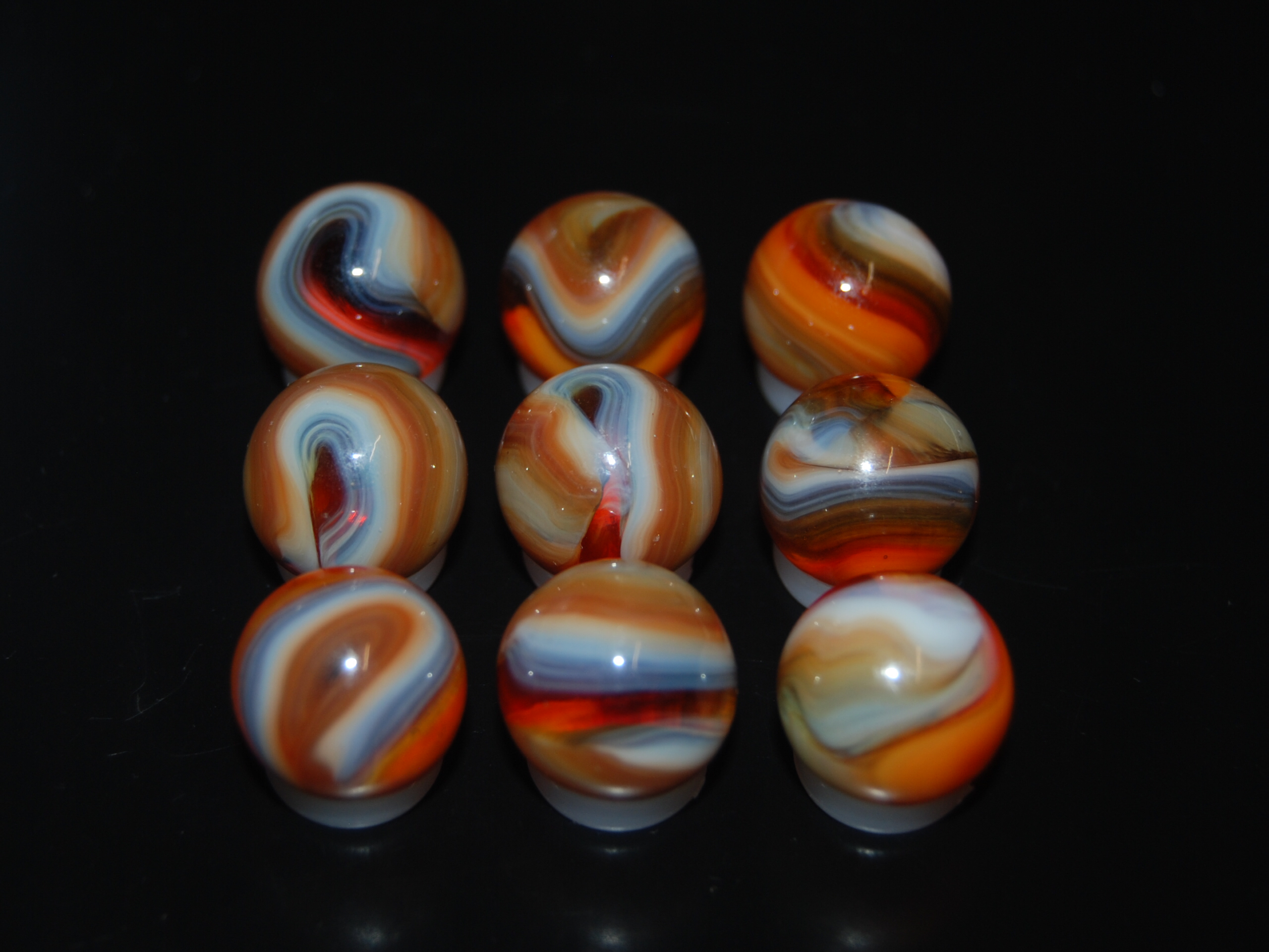 9 Beautiful Jabo/Vitro Classic Marbles Made In Reno, Ohio