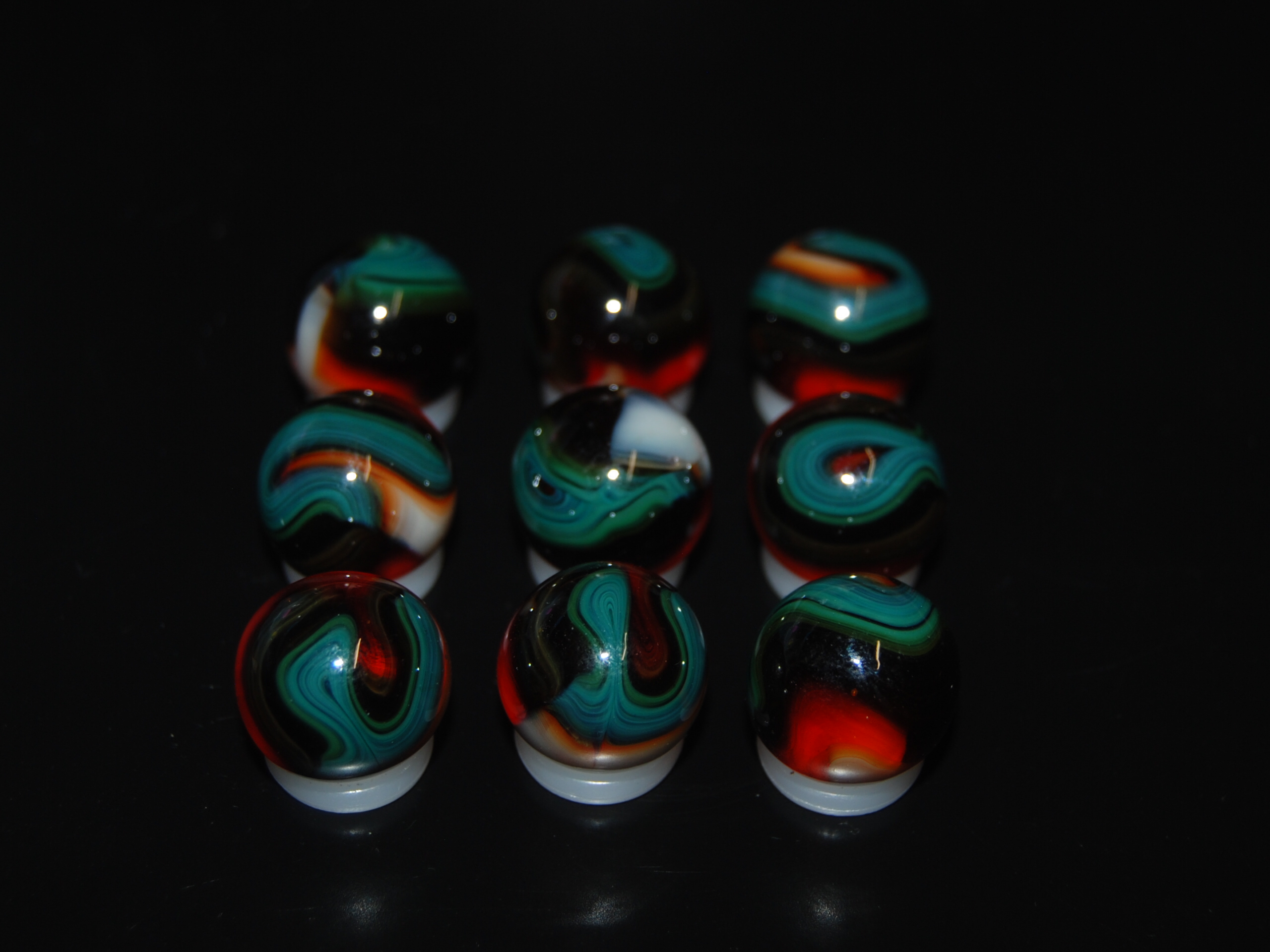 9 Beautiful Jabo/Vitro Swirl Marbles Made In Reno, Ohio