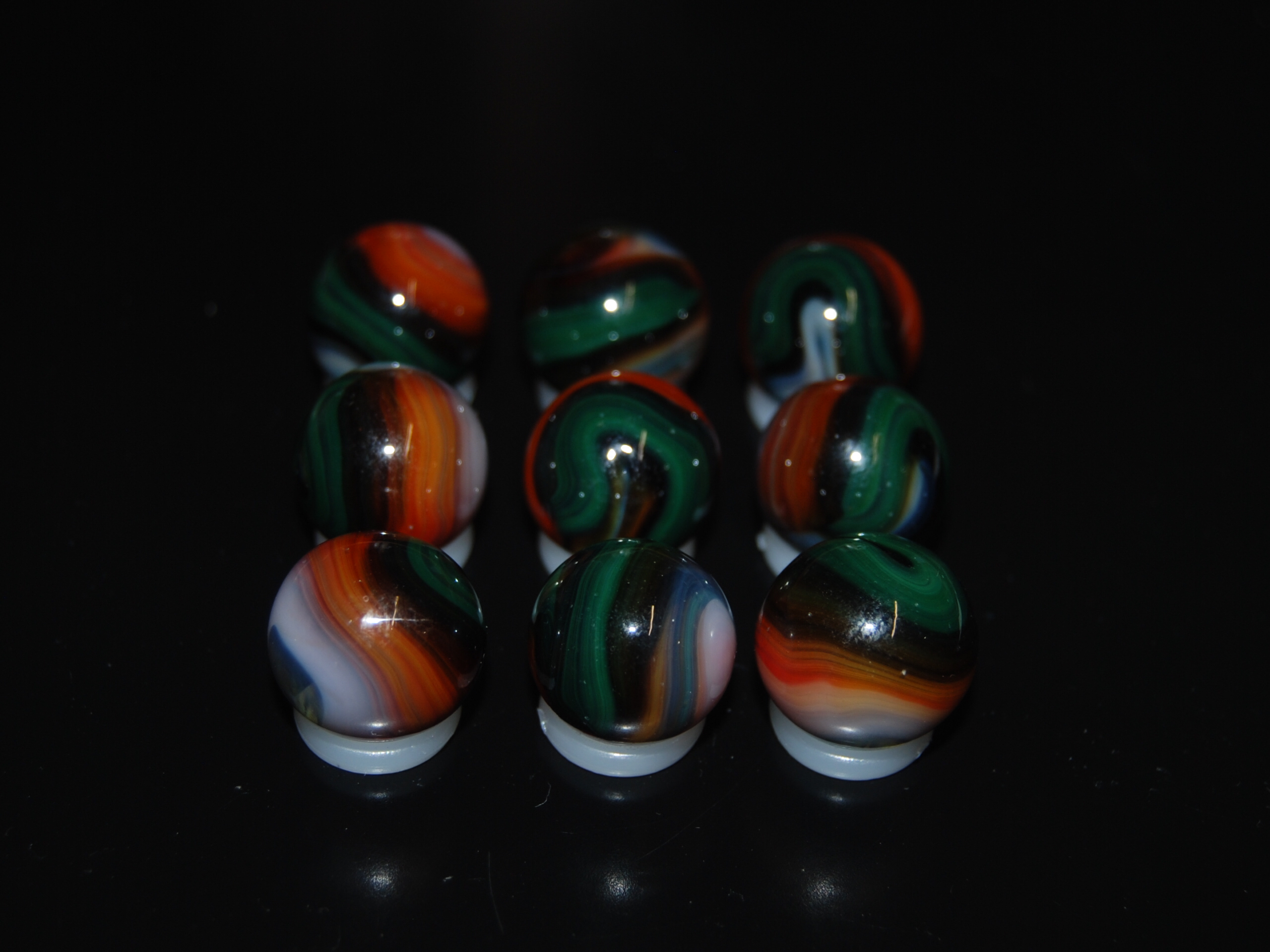 9 Beautiful Jabo/Vitro Swirl Marbles Made In Reno, Ohio