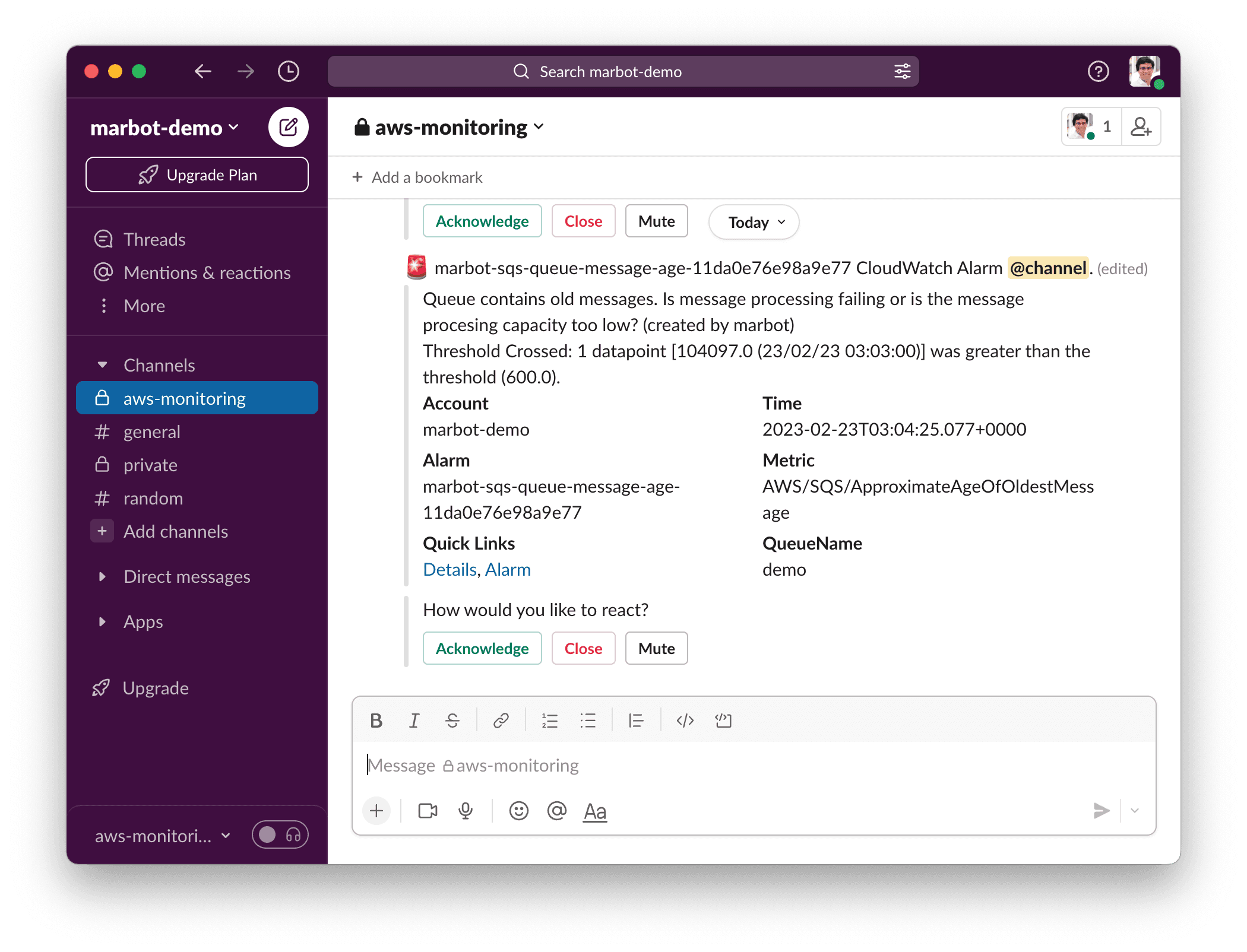 Monitoring Amazon SQS marbot