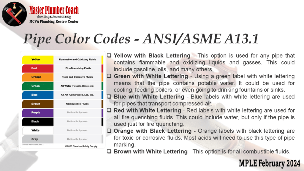 Pipe Color Code MASTER PLUMBER COACH