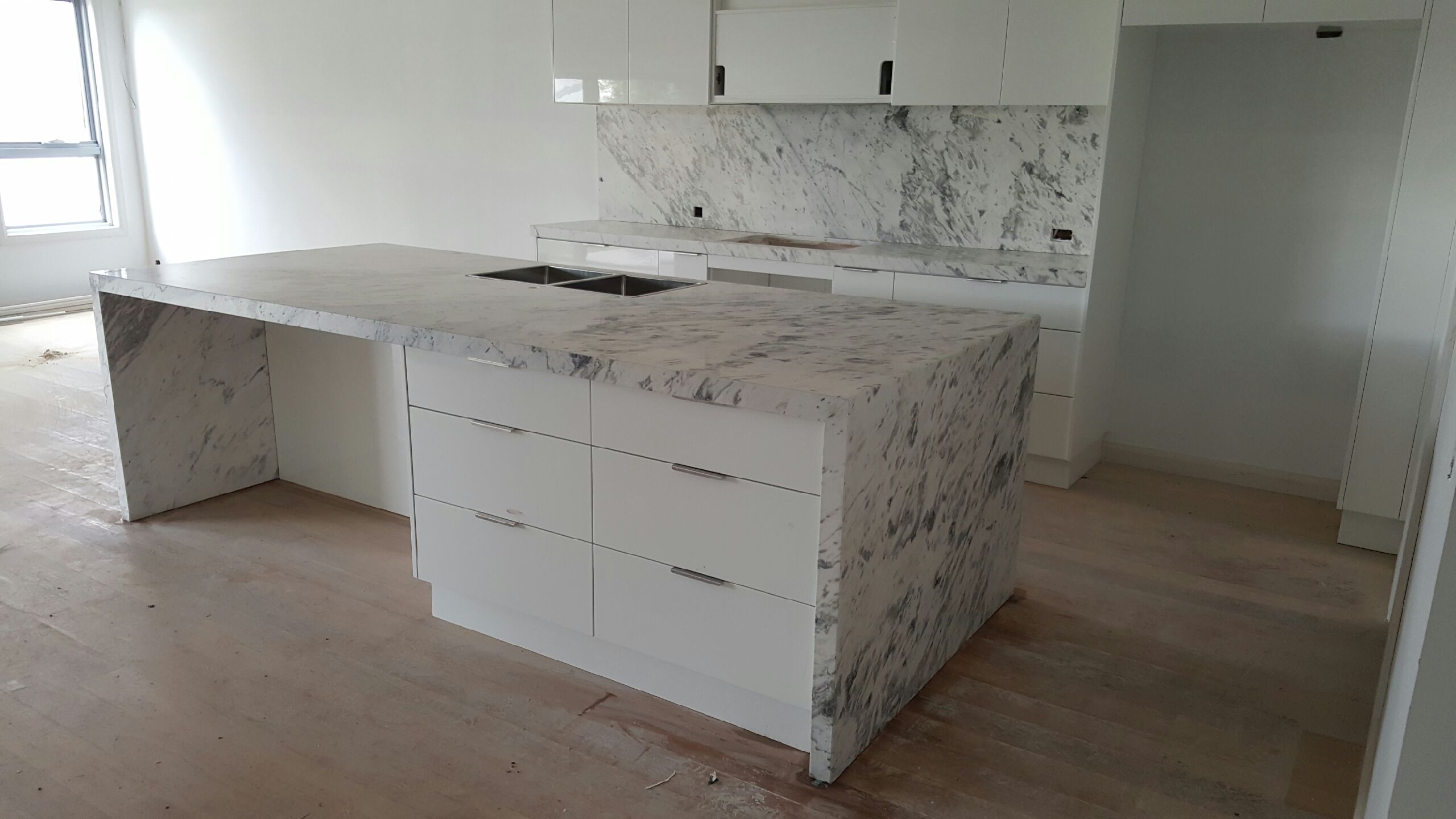 Carrara Marble Kitchen and Island Bench installation Marella