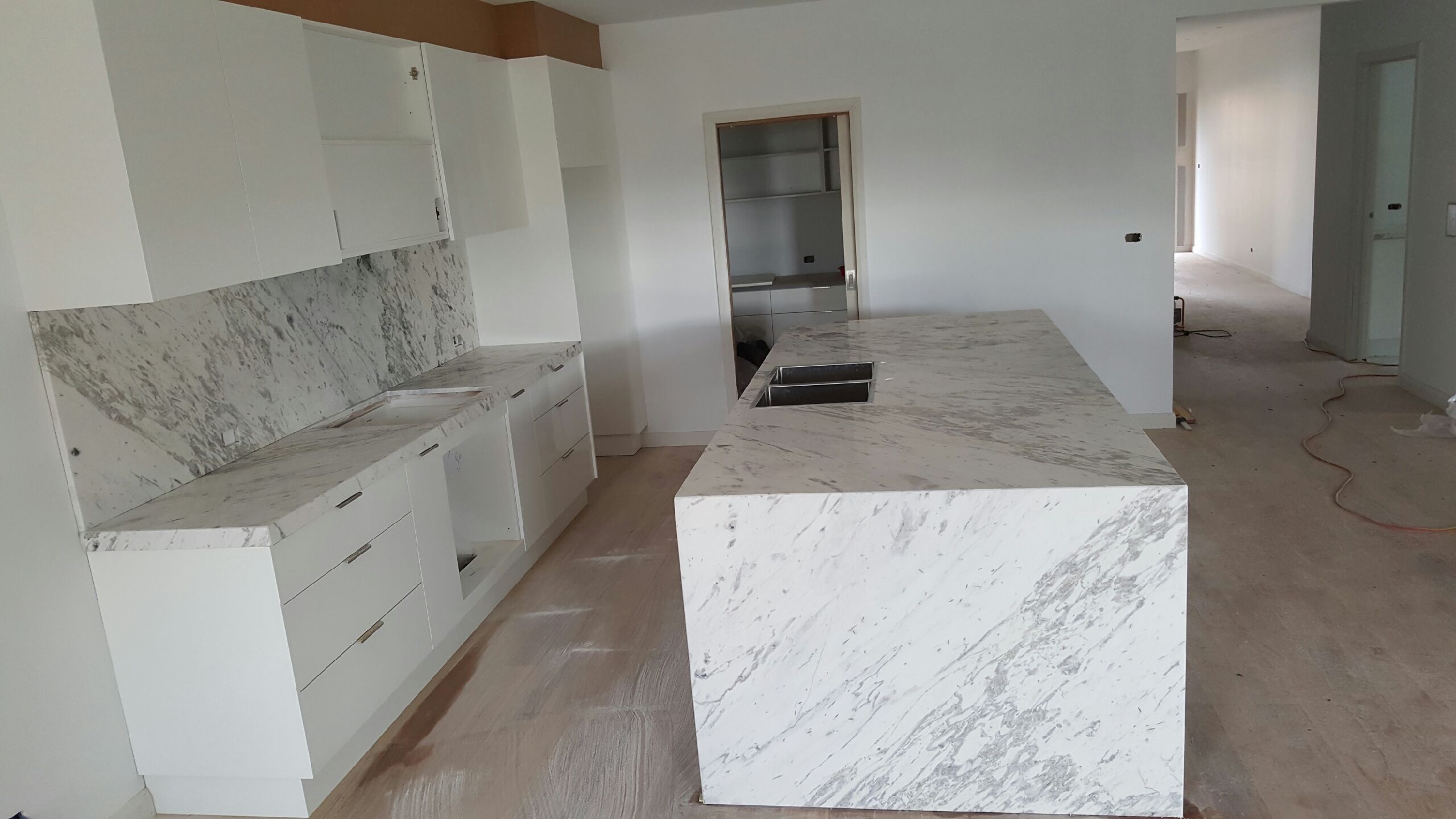 Carrara Marble Kitchen and Island Bench installation Marella