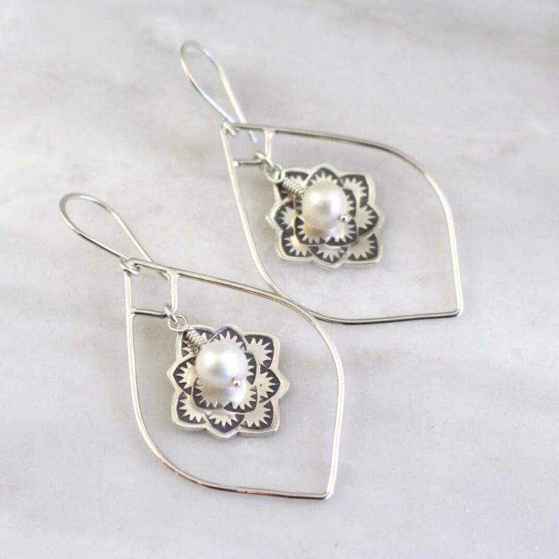 Framed Desert Rose Pearl Earrings Margo's Pottery & Fine Crafts