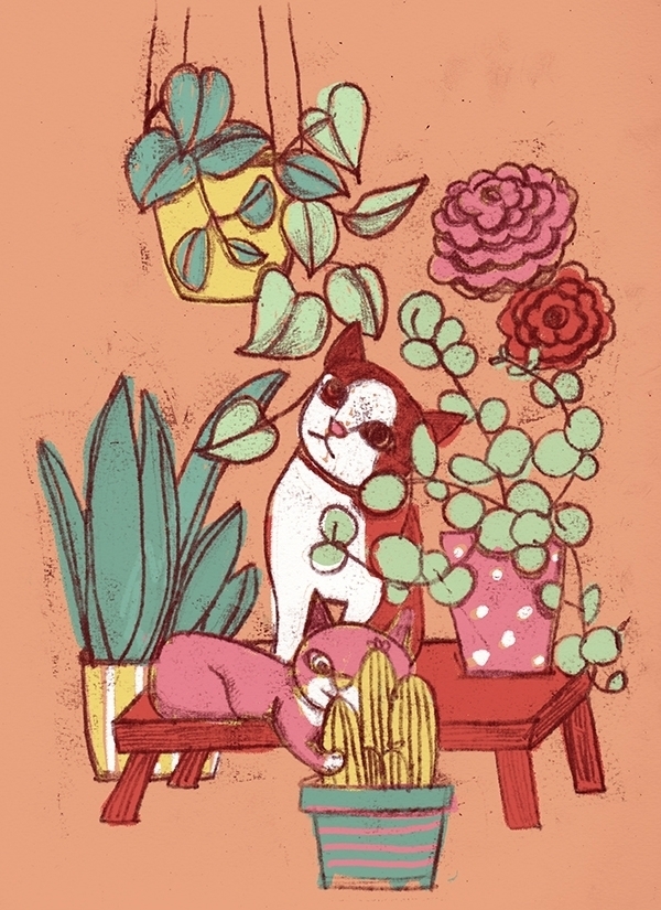My Drawing Process of "Cats In The Garden" Margot Huang Illustration