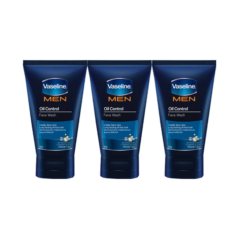 Vaseline Men Oilcontrol Face Wash Blue 50 g x 3.วาสลีน ฟอร์เมน ออยล์