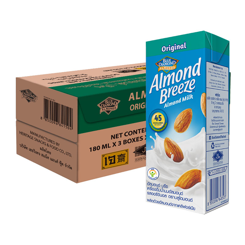 Blue Diamond Almond Breeze Almond Milk Original Flavor 180 ml x 24 Boxes.บลูไดมอนด์ อัลมอนด์ บรี