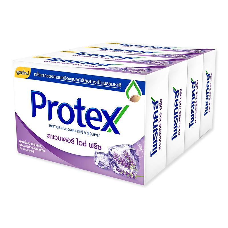 Protex Lavender Ice Freeze Bar Soap 65g x 4 Bars.โพรเทคส์ สบู่ก้อน กลิ่นลาเวนเดอร์ ไอซ์ ฟรีซ 65