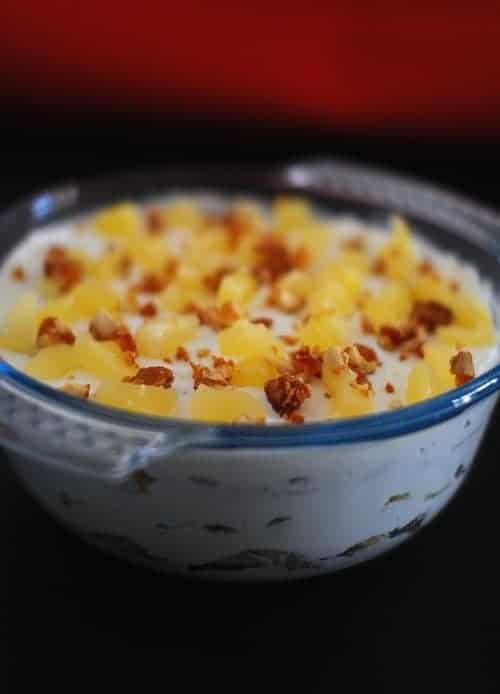 No Bake Eggless Pineapple Bread Pudding With Praline