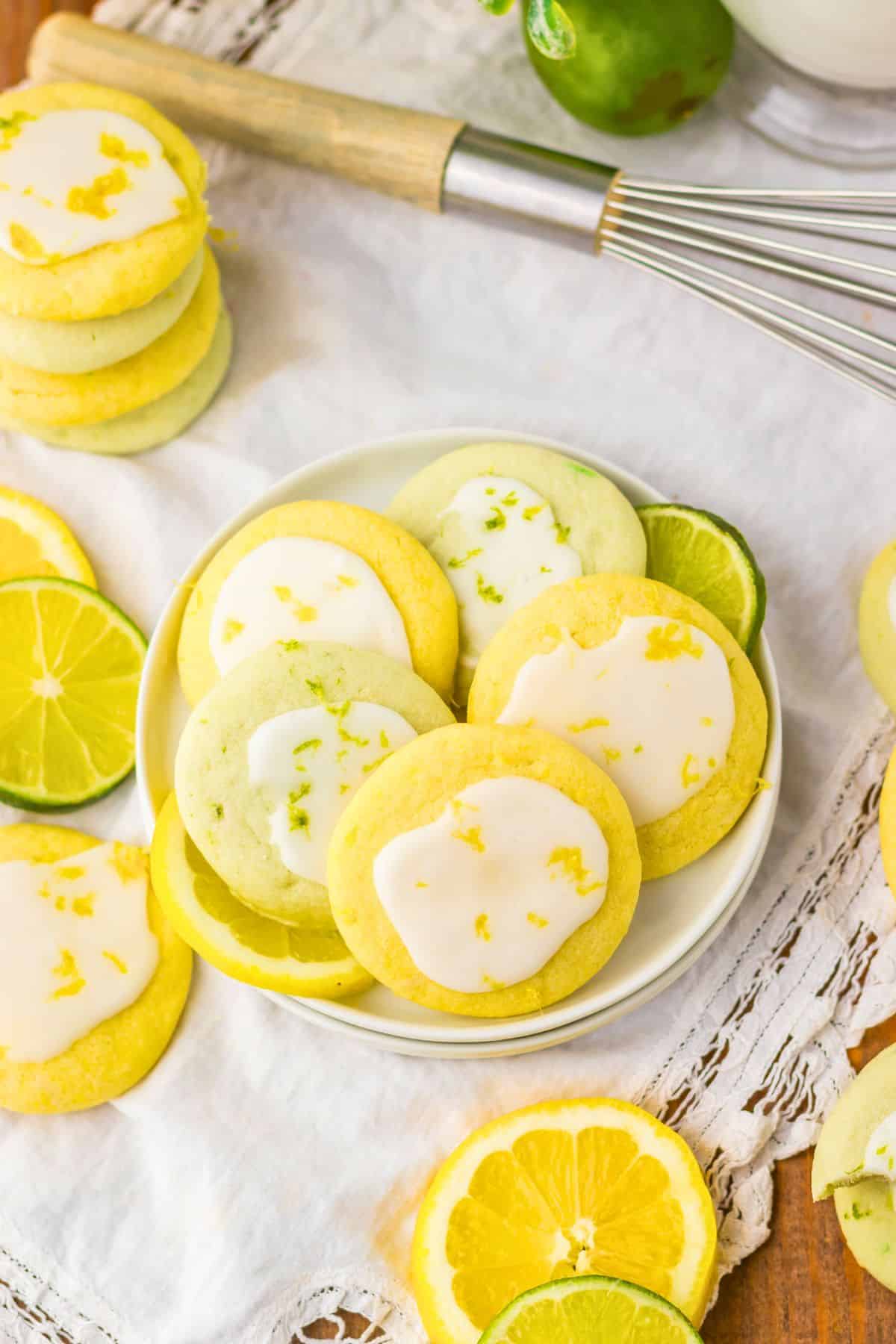 Lemon and Lime cookies on a small plate.