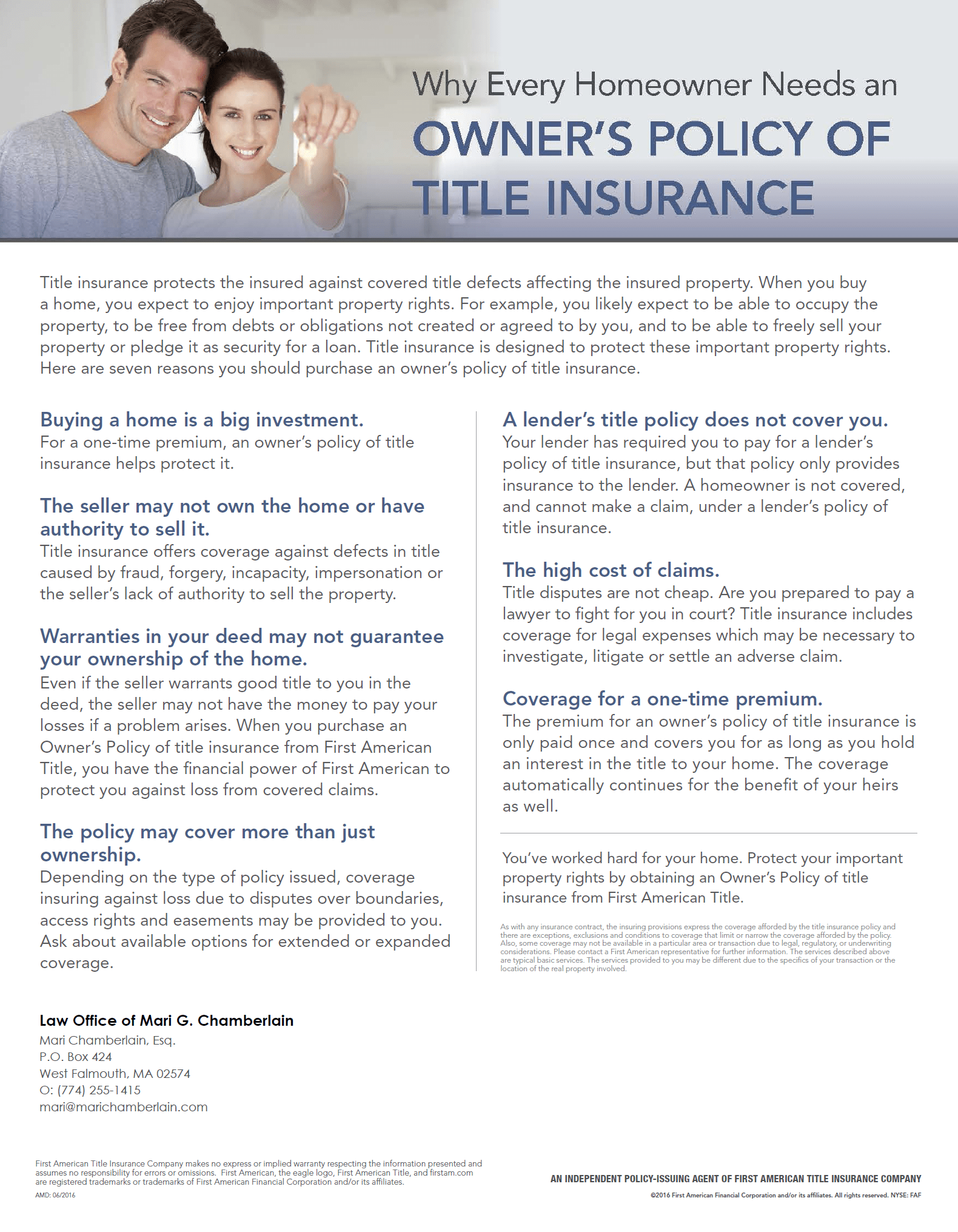 Why Do I Need Title Insurance? Law Office of Mari G. Chamberlain