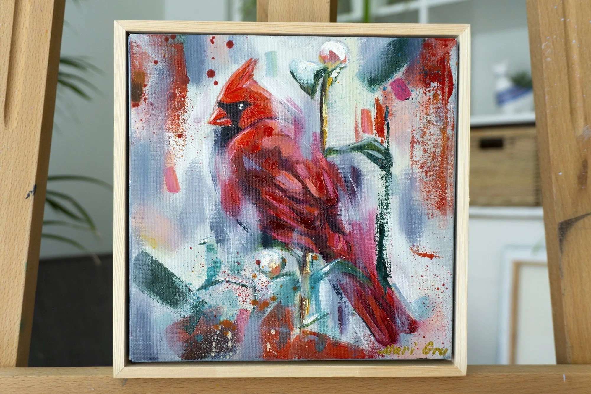 Voucher destination Red Cardinal Original painting Bird