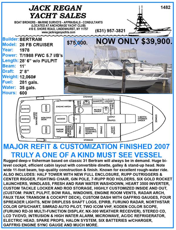 28' Bertram 28 Flybridge Cruiser1978Lindenhurst100448627